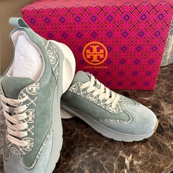 New Tory Burch T MONOGRAM GOOD LUCK TRAINER shoes - Picture 11 of 12